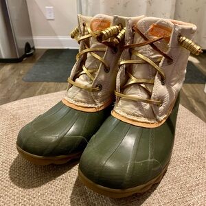Sperry Green and Cream Rain & Snow Boots